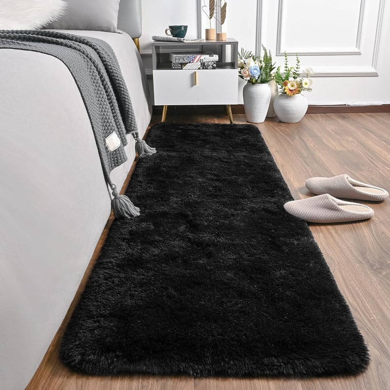 AROGAN Shag 2x6 Runner Rug for Bedroom, Washable Rugs Runners with Memory Foam for Hallways, Entryway Indoor Fluffy Throw Rug for Beside Living Room Kids Girls Nursery Dorm, Black - Image 2